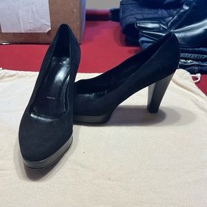 Black suede Vera Wang platform heels.